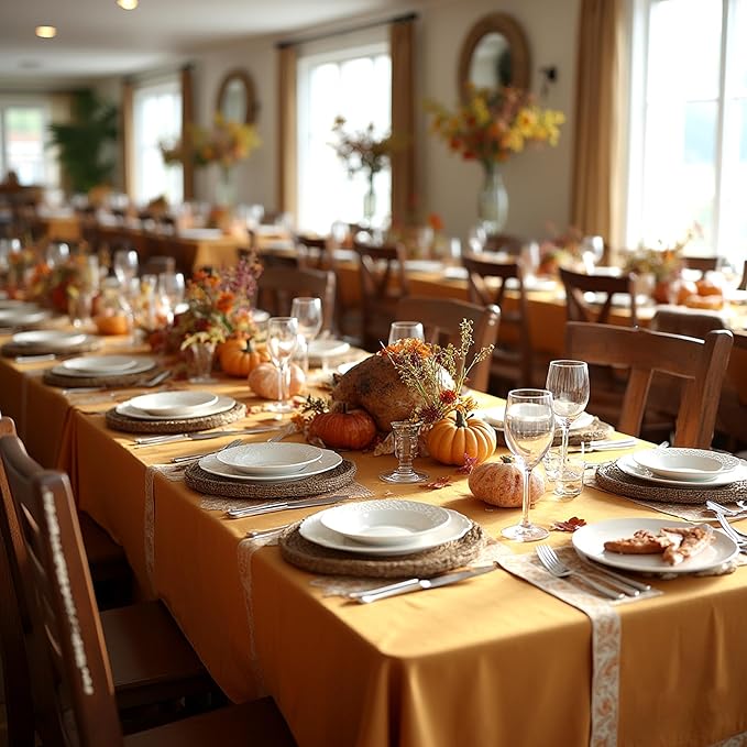 sancua Thanksgiving Tablecloths for 8 Foot Rectangle Tables, 8 Pack Light Brown - Washable Polyester Fabric Fall Table Cloth for Harvest Party, Birthday, Banquet Reception, 60x120 Inch Bronze