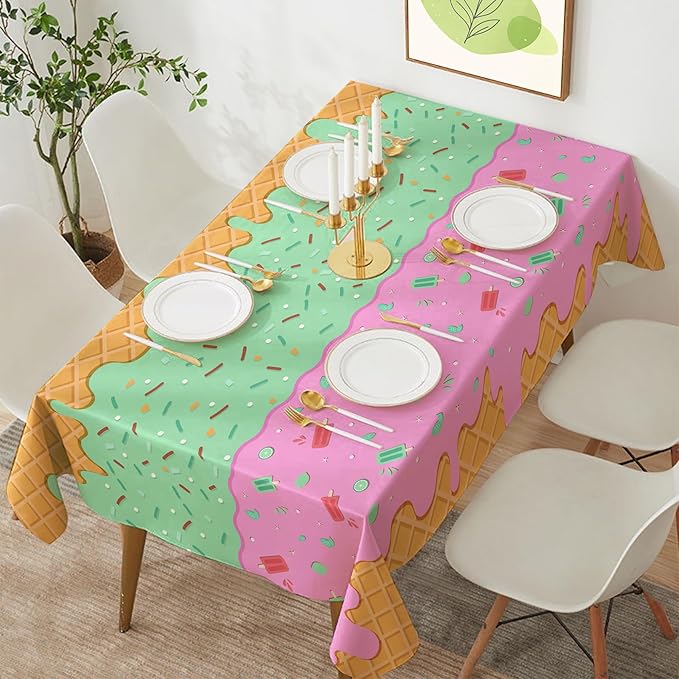 OHOME Ice Cream Party Decorations - Disposable Tablecloth for Ice Cream Birthday Party Decorations - Beach Pool Party Decorations for Summer Bar Party Banner,2 Pack