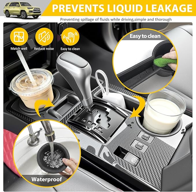 2PCS Cup Holder for 2014-2024 Toyota 4Runner Center Console Cup Holder Insert Cupholder Organizer Coaster Liner for 14-24 4 Runner Interior Accessories Black