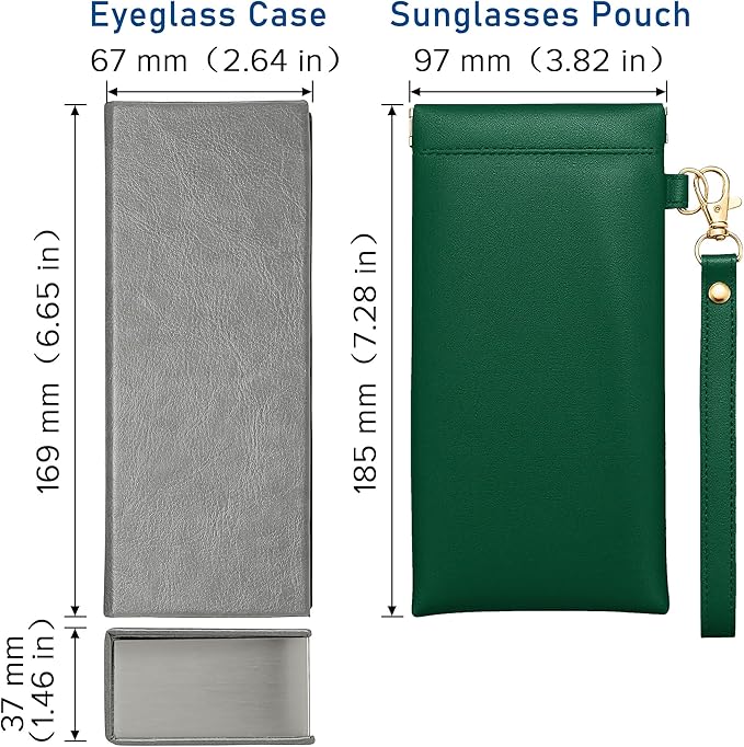 2Pack Leather Glasses Case for Women Men Book-like Hard Shell Eyeglass Bag With Carrying Strap Soft Sunglasses Pouch