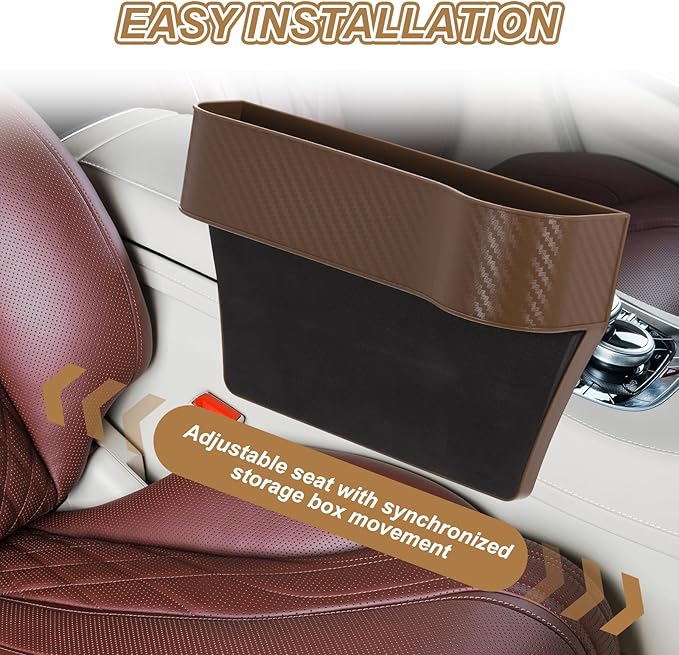 HARFINGTON 2pcs Car Seat Gap Filler Organizer 10.2 x 6.5 x 2.8 Inch PP Universal Car Organizer Storage Box Between Seat and Console (Left+Right) with Cup Holders for Phone Keys, Beige