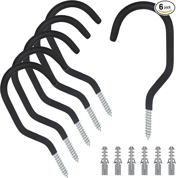 KURUI Road Bike Hooks for Garage Wall, 6 Pack Heavy Duty Bicycle Hangers for Hanging, Wall Mount Bicycle Storage for Ceilings, No Drill Large Ceiling Hooks for Hanging Plants