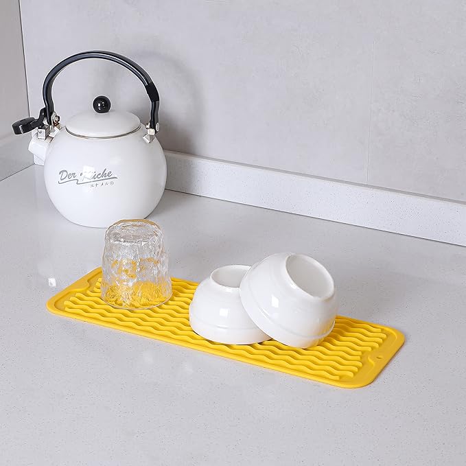 MicoYang Silicone Dish Drying Mat for Multiple Usage,Easy clean,Eco-friendly,Heat-resistant Silicone Mat for Kitchen Counter,Sink,Bar,Bottle,or Cup Yellow M 17 inches x 6 inches