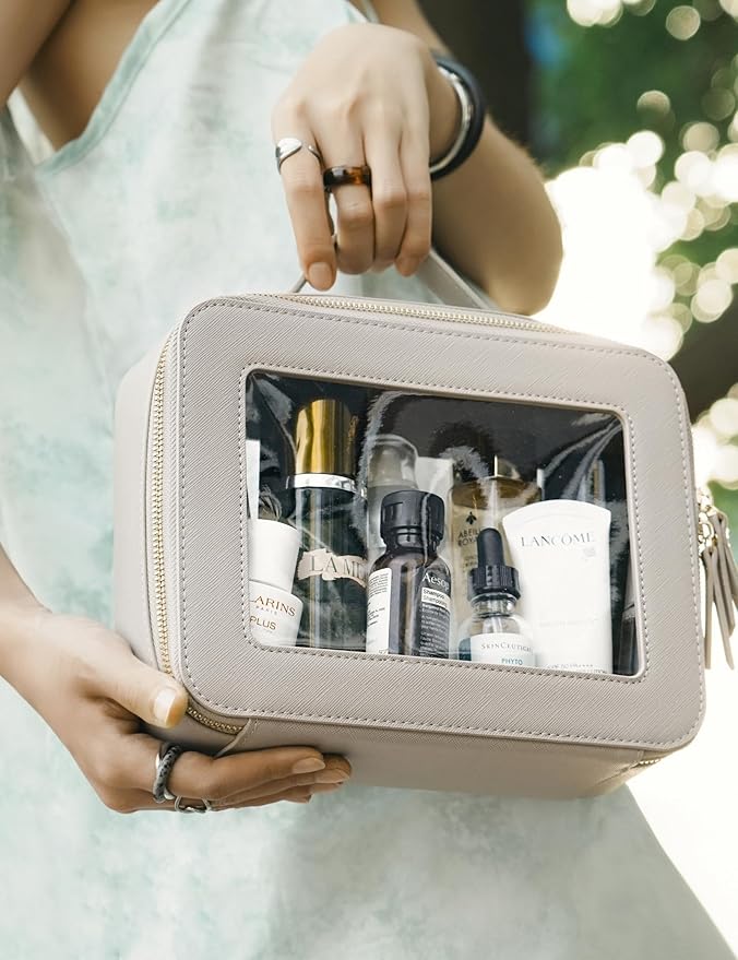 Popvibe Clear Makeup Bag Travel Cosmetic Case Transparent Toiletry Bag with Zipper, Portable Make Up Organizer Traveling Compact Car Bag for Essentials