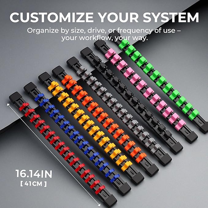 30-Piece Socket Organizer Set - 1/4-Inch x 160 Clips, 3/8-Inch x 150 Clips, 1/2-Inch x 120 Clips, Heavy Duty ABS Socket Holder, Premium Quality Socket Clip Rail Holder for Tool Box Drawer