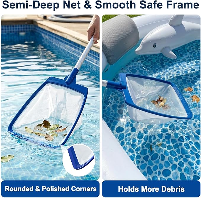 POOLAZA Hot Tub Skimmer Net Fine Mesh with Extendable Aluminum Handle 35 Inch - Hot Tub Net Skimmer for Leaf & Debris Removal, Heavy-Duty Spa Net for Hot Tub, Above Ground Pools & Small Pools