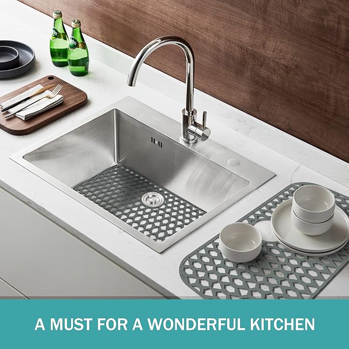 Sink Protectors for Kitchen Sink, Kitchen Sink Accessory - Silicone Mats Grid for Stainless Steel Strainer Bottom of Farmhouse Porcelain sinks (30”x16”, Rear Drain)