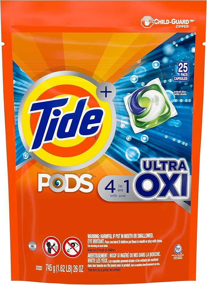 Tide PODS Liquid Laundry Detergent Soap Pacs, 4-in-1 Ultra Oxi, HE Compatible, 3 Bag Value Pack, 75 Count