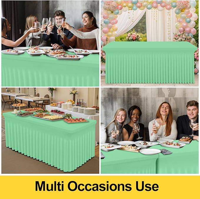 Smiry Spandex Tablecloth, Elastic Fitted Stretch Tablecloth for 8FT Rectangle Tables, Waterproof Washable Table Cover Skirt for Outdoor, Wedding, Banquet & Parties (Bright Green, 96Lx30Wx30H Inch)