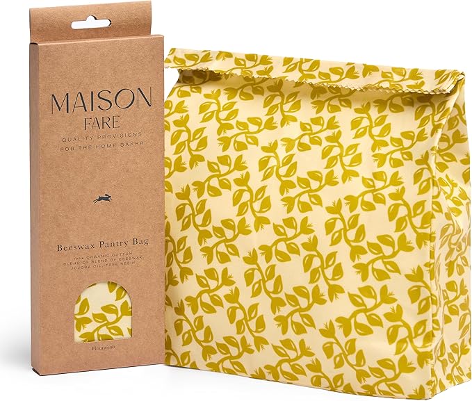 XL Beeswax Bag for Sourdough Bread, Produce & Cheese - Sustainble & Reusable Homemade Food Storage Container Made with Organic Cotton & Beeswax Liner, No Plastic