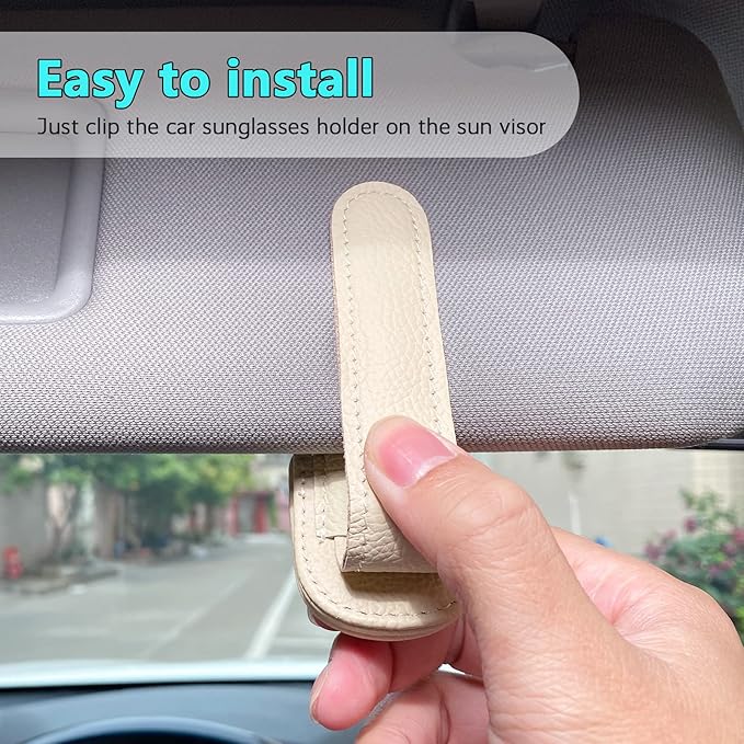 Visonx Sunglass Holder for Car Visor Clip, Magnetic Leather Eyeglass Hanger Clip for Car, Square Car Visor Accessories (White)