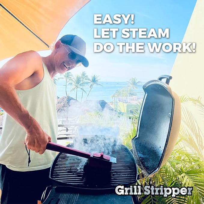 GRILL STRIPPER Bristle Free Grill Brush with Extra Sponge - Steam Grill Brush Bristle Free with Patent Pending Triple Scraper and Dishwasher Safe Replaceable Fire Resistant Steam Sponge