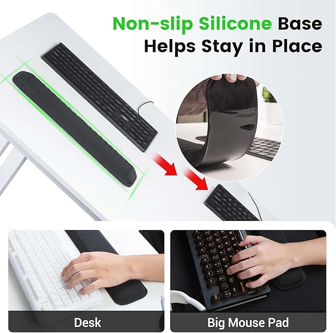 MEKASS Ergonomic Wrist Rest for Keyboard and Mouse, Soft Memory Foam Keyboard Wrist Rest Set with Non-Slip Silicone Base, Easy Typing, Pain Relief, Comfort for Office, Work, Gaming (Pink)