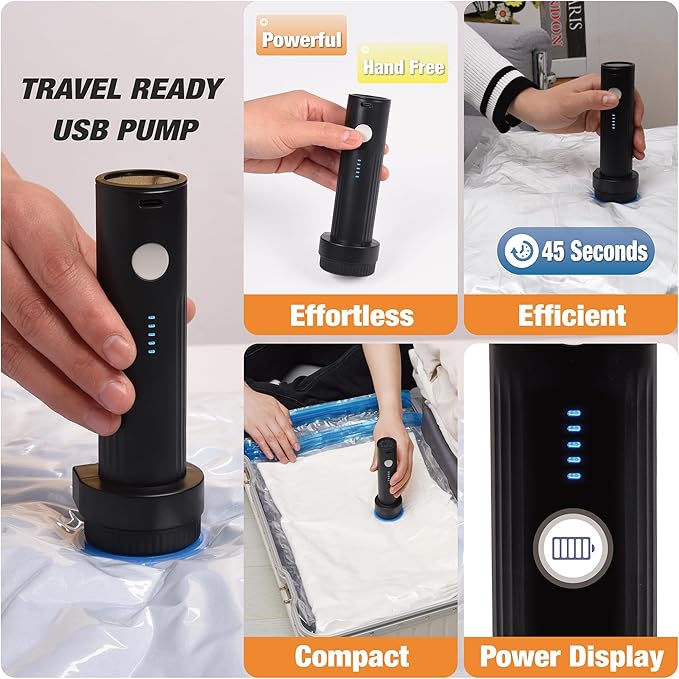 10 Pack Travel Vacuum Storage Bags with Rechargeable Wireless Electric Pump, Travel Packing Bags for Luggage and Suitcase, Carry-on Size Compression Space Saver for Clothes and Clothing