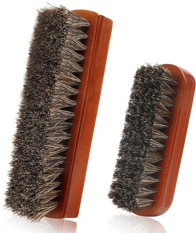Shoe Brush, 2 Pcs Horsehair Shoe Brush Shoe Cleaning Brush Boot Brush for Leather, Shoe Brushes Shoe Shine Brush Brush Shoe Polish Brush for Cleaning and Care Leather Shoes Clean Dauber Applicators