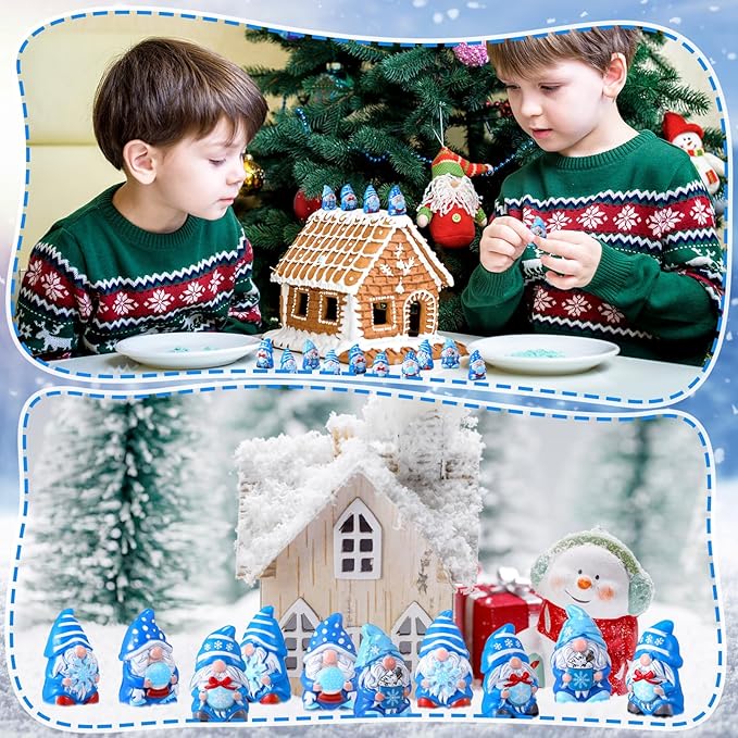 Yaomiao 40 Pcs Winter Mini Resin Gnomes Figures Resin Mini Statues Maple Leaves Pumpkin Snowflake Gnomes Table Decor for Winter Fall Christmas Festive Home Kitchen Tiered Tray