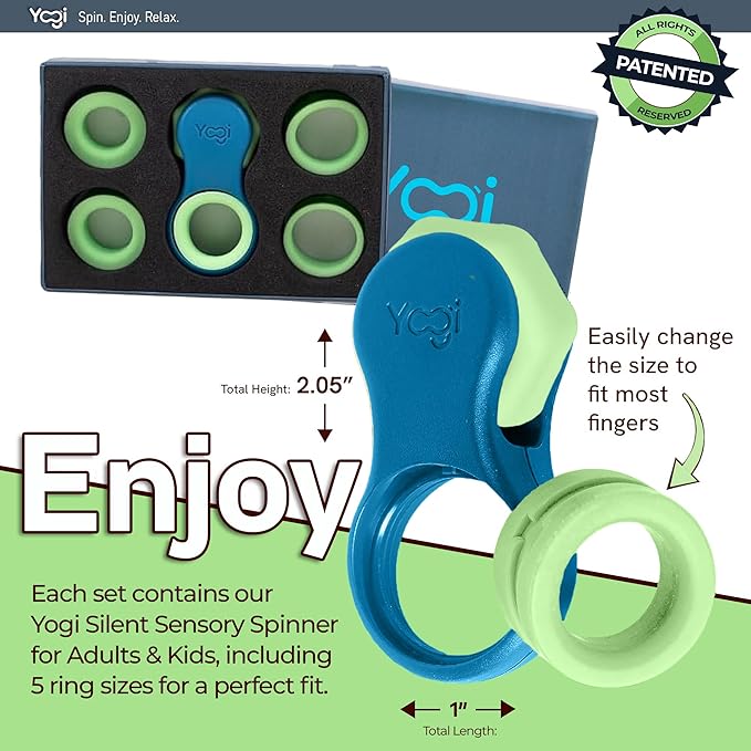 Yogi Fidget Toy – Silent Sensory Spinner for Adults & Kids – Stress Relief Fidgets for ADHD, Anxiety – Fidget Toys for Adults – Includes 5 Finger-Fit Rings – Work, School & Travel – Ocean