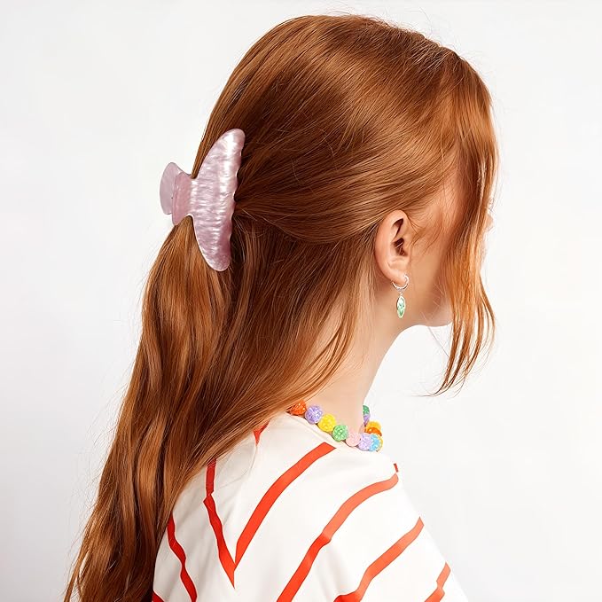 CWJCYTNSN 2 PCS Hair Claw Clips for Women Non-slip Hair Clips Strong Hold Large Hair Claw Clip for Thick Thin Hair Pink Elegant Hair Accessory for Girls