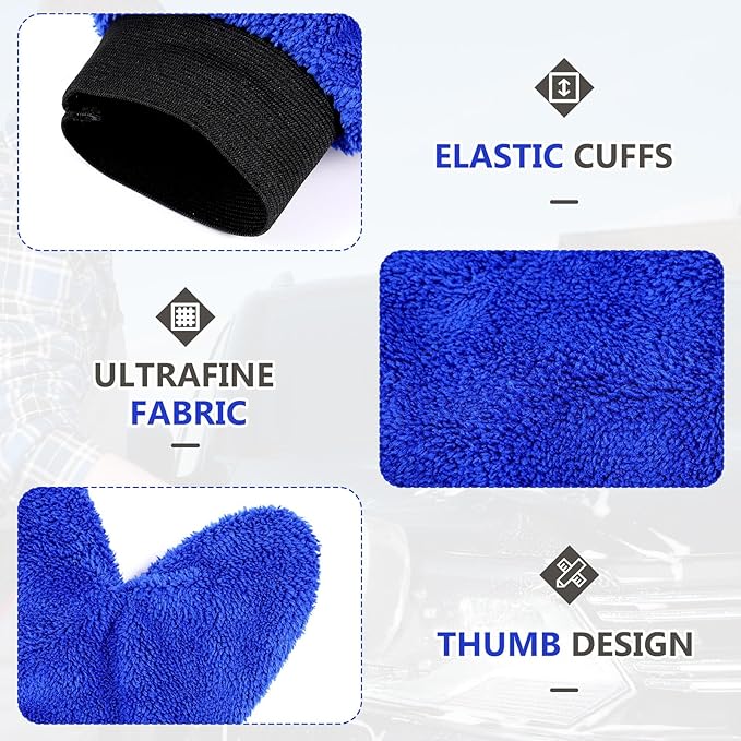 Teenyyou 6 Pcs Microfiber Dusting Mitt with Thumb Washable Reusable Household Cleaning Mitt Car Wash Gloves Terry Dusting Gloves for Plant Wheel House Blinds Kitchen(Royal Blue,9.84 x 7.87 Inch)