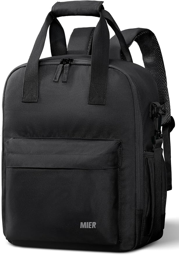 MIER Backpack Cooler 24 Cans Insulated Soft Cooler Bag with Detachable Double Decker Leakproof Lightweight Lunch Back Pack Women Men for Work Travel Picnic, Black
