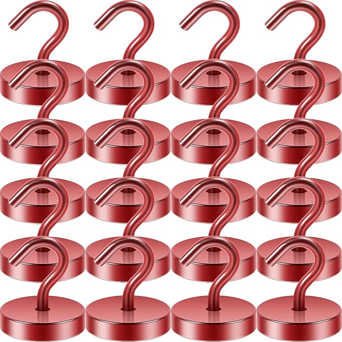Neosmuk Magnetic Hooks, Cruise Ship Essentials, 120lb+ Heavy Duty Magnetic Hooks for Cruise Cabins, Refrigerator, Grill, Hanging, and Travel | Extra Strong Must-Haves Magnet Hook,Red,Pack of 20