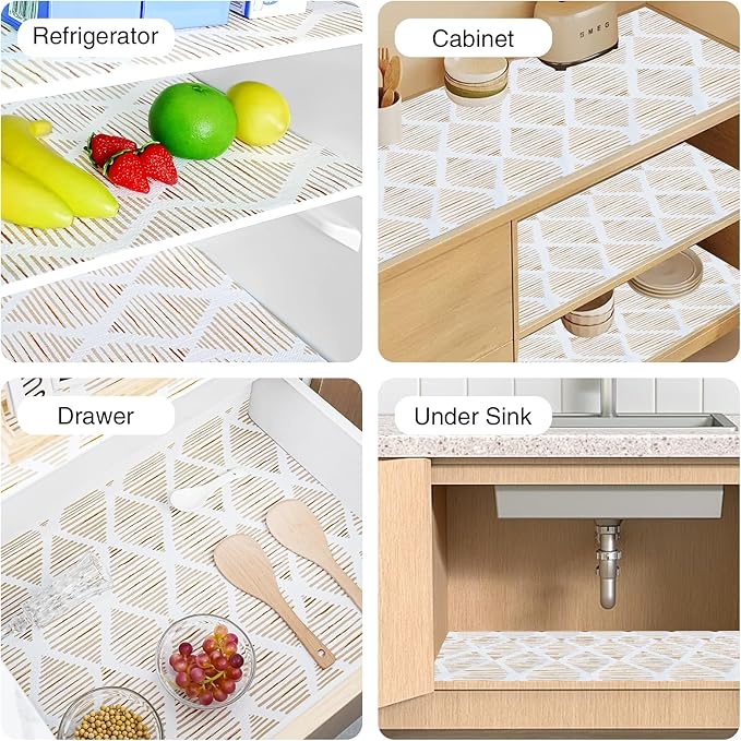 Drawer and Shelf Liner for Kitchen Cabinet,Non-Adhesive Cabinet Liner 12in x 10FT,Waterproof Shelf Paper Non-Slip Mats Cupboard Liner Contact Protect Dresser/Shelves/Table-Brown Stripes