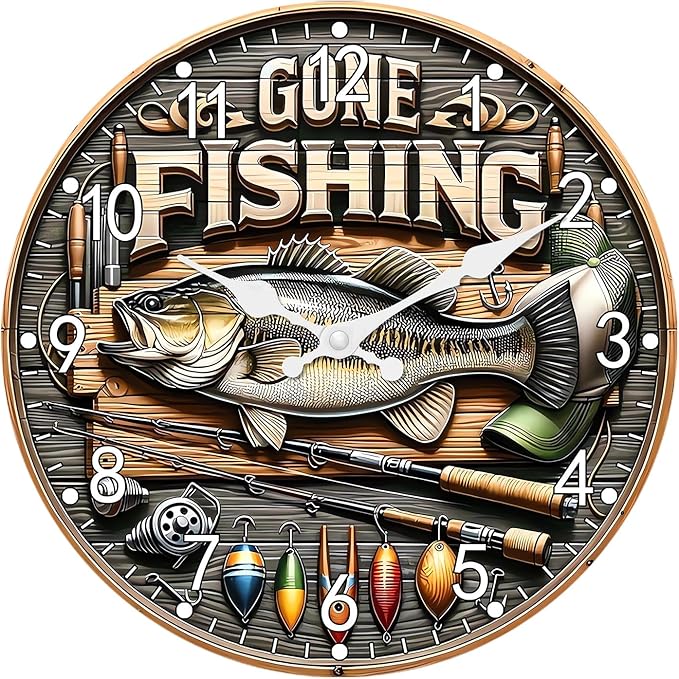 Fish Clock for Kitchen Round Small Wall Clocks Battery Operated 12 Inch Non Ticking Wall Clock Silent(No Solid Wood, It is with MDF Material)