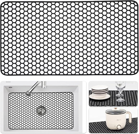 Silicone Sink Protectors for Kitchen Sink - 26"x 14" Kitchen Protector Accessory, Non-Slip Heat Resistant Mat for Bottom of Farmhouse Stainless Steel Porcelain, Dishwasher Safe (Black)