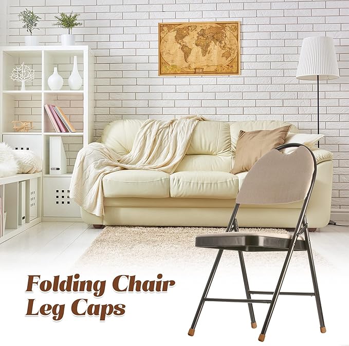 7/8 Inch Folding Chair Leg Caps Heavy-Duty Plastic Chair End Caps Non-marring Furniture Glides Round Hardwood Floor Protectors, Beige (12 Pieces)