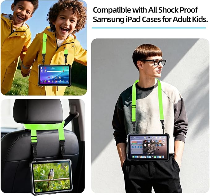 Adjustable iPad Strap:Comfortable Nylon Neck Strap Lanyard for Tablet Case,Camera Binocular Crossbody Laptop Luggage Bag(Fluorescent Green)