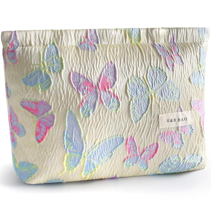 ZLFSRQ Butterfly Makeup Bag for Women Cute Cosmetic Bag Large Colorful Travel Toiletry Bags Embroidery Zipper Makeup Pouch for Purse Aesthetic Skincare Storage Organizer Gift Portable Toiletry Bags