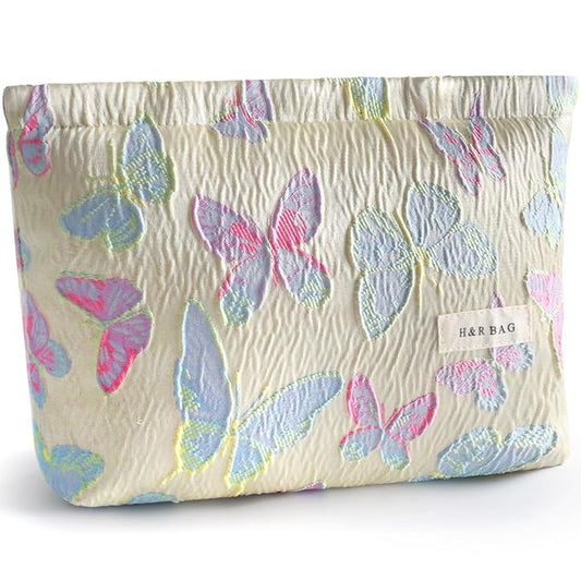ZLFSRQ Butterfly Makeup Bag for Women Cute Cosmetic Bag Large Colorful Travel Toiletry Bags Embroidery Zipper Makeup Pouch for Purse Aesthetic Skincare Storage Organizer Gift Portable Toiletry Bags