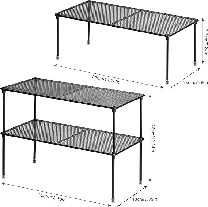2-Pack Kitchen Cupboard Shelf Organizer for Cabinet, Expandable & Stackable Counter Cupboard Organiser, Storage Rack for Bathroom, Kitchen, Laundry Room