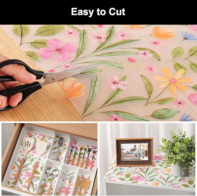 Cooyes Shelf Liner – Premium Non-Adhesive Cabinet & Drawer Liner for Kitchen – Waterproof Shelf Paper with Modern Pattern – Durable EVA Cabinet Mat – Easy to Cut （23.6" W x 360" L）