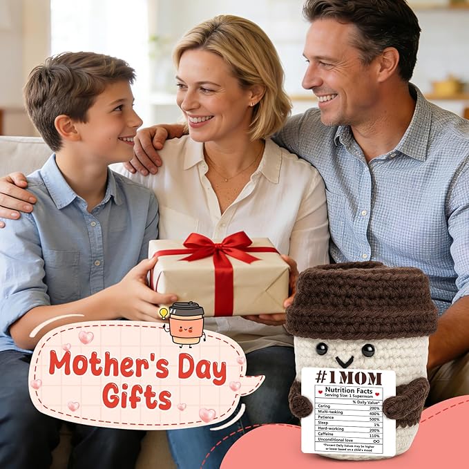 Agantree art Mom Gifts from Daughter Son Mom Gifts for Birthday Bonus Step Moms Mother Handmade Crochet Coffee Nutrition Fact Funny Mug I Love You Birthday Cute Stuff Small Decor