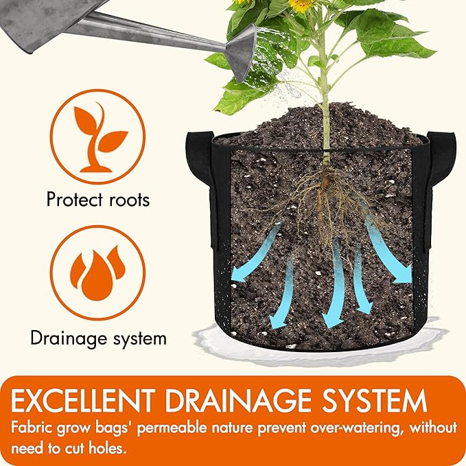 Gardzen 6-Pack 30 Gallon Grow Bags, Aeration Fabric Pots with Handles, Heavy Duty Cloth Pots for Plants