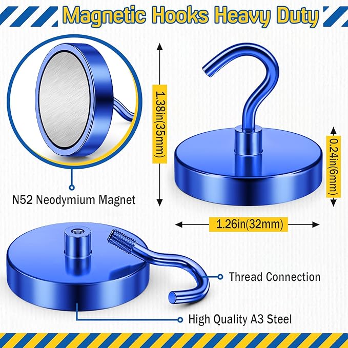 FINDMAG Cruise Magnetic Hooks, 110lbs Magnetic Hooks for Hanging, Magnet Hangers for Grill, Strong Magnets Heavy Duty, Cruise Essentials 2026, Locker Organizer, Kitchen Supplies, 6Pack, Blue