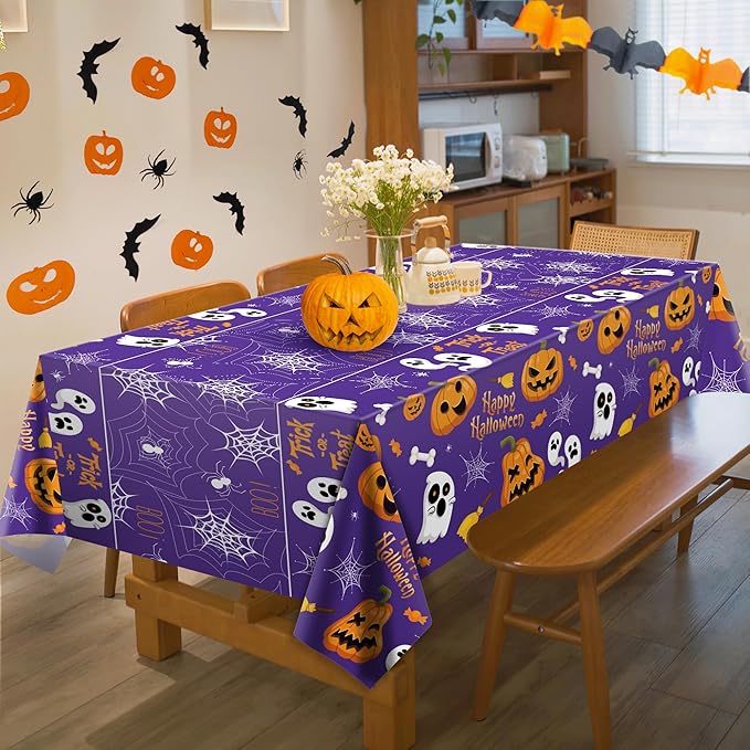 OHOME Halloween Decorations - Disposable Plastic Halloween Tablecloth | Halloween Party Decorations Favors Supplies for Table Decor Indoor Outdoor Backdrop Banner,2 Pack