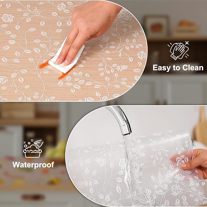 Cooyes Shelf Liner – Premium Non-Adhesive Cabinet & Drawer Liner for Kitchen – Waterproof Shelf Paper with Modern Pattern – Durable EVA Cabinet Mat – Easy to Cut （23.6" W x 118" L）