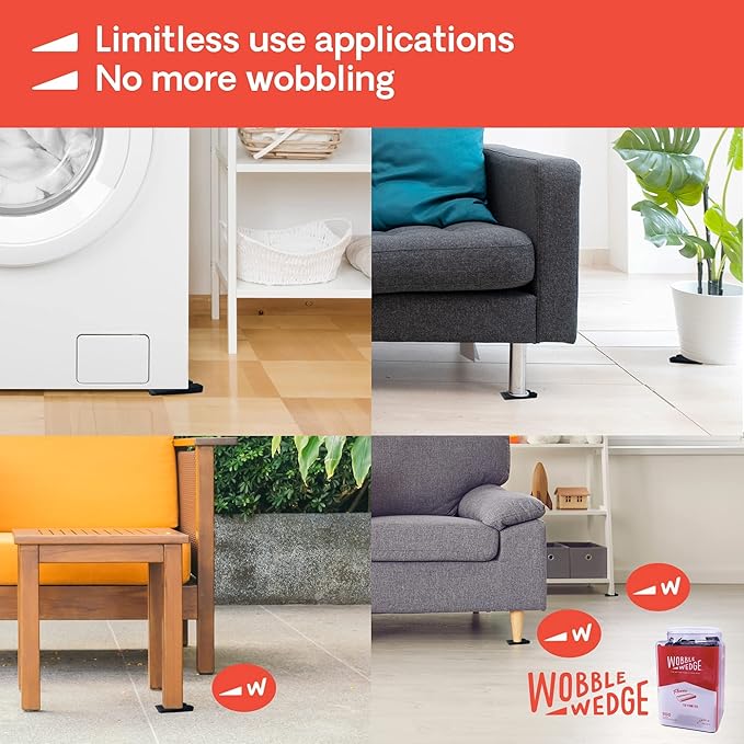 Wobble Wedges Flexible Plastic Shims - Leveling Shims for Home Improvement, Furniture Levelers, Table, and Toilet for Leveling - Made in USA Plastic Wedges Shim for Appliances (Black, 300-Pack)