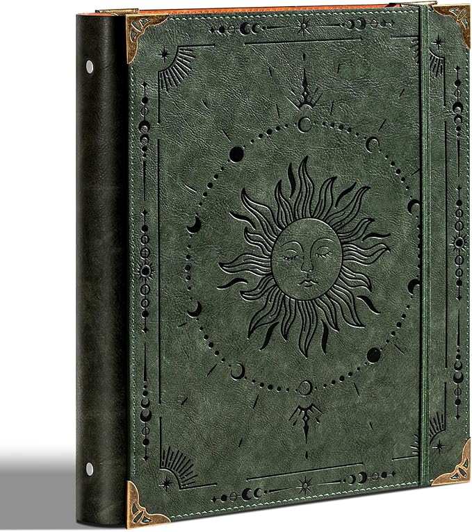 Ovesmusl PU Leather 3 Ring Binder Fits 8.5"x11" Letter Size Paper, 1.5 Inch Round Ring Binder Holds 350 Sheets, Notepad Paper Cover Loose Leaf Organizer, Green Sun