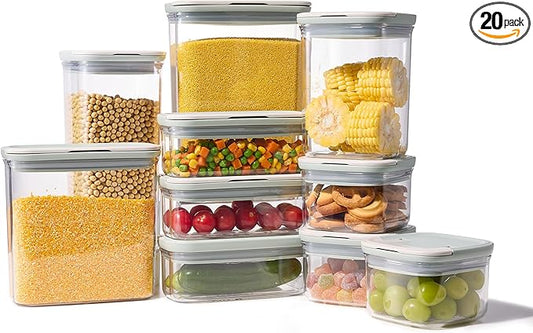 CAROTE Airtight Food Storage Containers with One-Touch Snap Lids, 20 PCS BPA-Free Plastic Food Storage Set for Kitchen and Pantry Organization/Lunch Meal Prep/Leftovers (Sage Green/Grey)