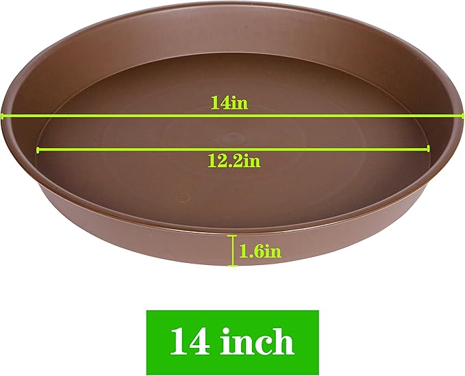 Bleuhome 4 Pack of 14 inch Plant Saucer, Heavy Duty Round Plant Trays for Pots, Bird Bath Bowls, Plastic Plant Water Tray, Flower Plant Saucers for Indoors (14", Chocolate)