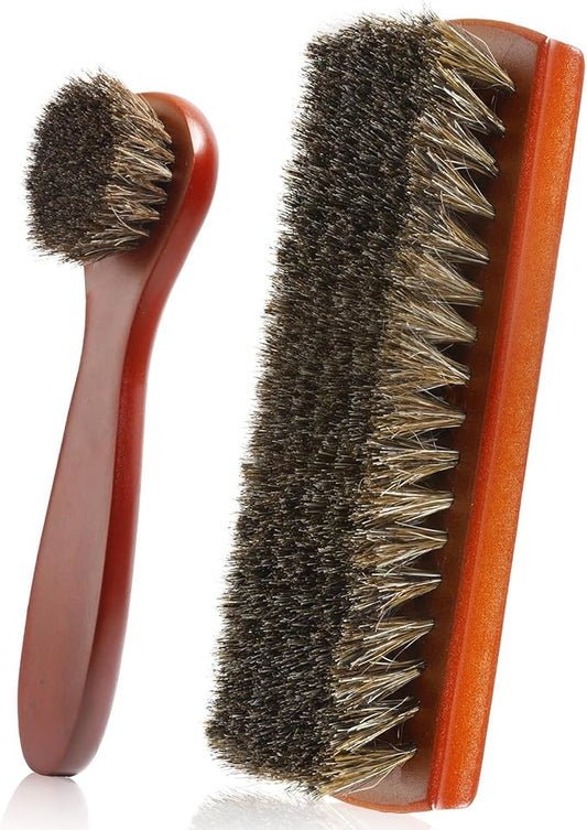 Shoe Brush, 2 Pcs Horsehair Shoe Brush Shoe Cleaning Brush Boot Brush for Leather, Shoe Brushes Shoe Shine Brush Brush Shoe Polish Brush for Cleaning and Care Leather Shoes Clean Dauber Applicators