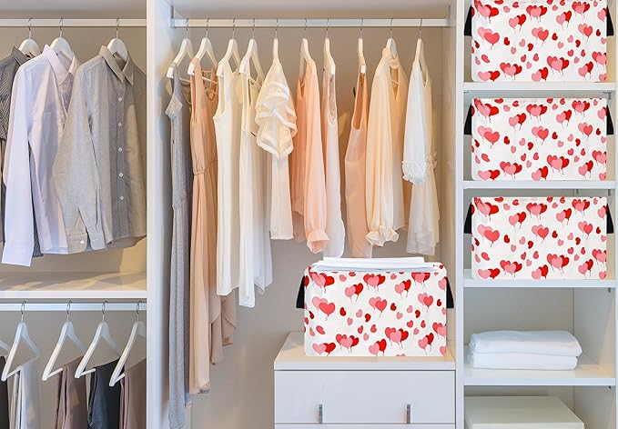 MAIZMZ Empty Gift Basket for Girls, Heart Print Storage Cube for Women, Closet Shelf Waterproof Organizer Bins with Handles, Waterproof Nursery Hamper, Kids Toys Books Box Room Decor