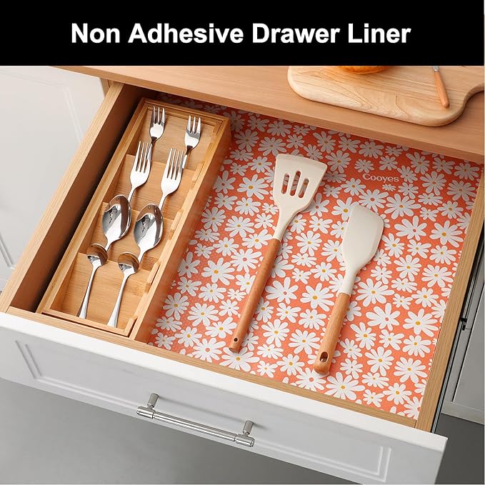 Cooyes Shelf Liner – Premium Non-Adhesive Cabinet & Drawer Liner for Kitchen – Waterproof Shelf Paper with Modern Pattern – Durable EVA Cabinet Mat – Easy to Cut （17.5" W x 197" L）