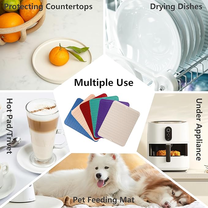 ZLR Silicone Dish Drying Mat for Kitchen Counter, Eco-Friendly Fast Dry Dish Mat, Easy Clean Multi Usage Drying Matt, Heat Resistant Trivet, 12" x 16" Large, Lichen Blue