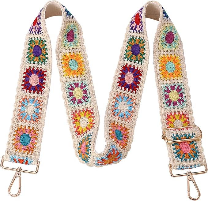 Wide Purse straps Crochet Flower replacement crossbody for Handbag Adjustable Embroidery Knit Guitar Shoulder strap