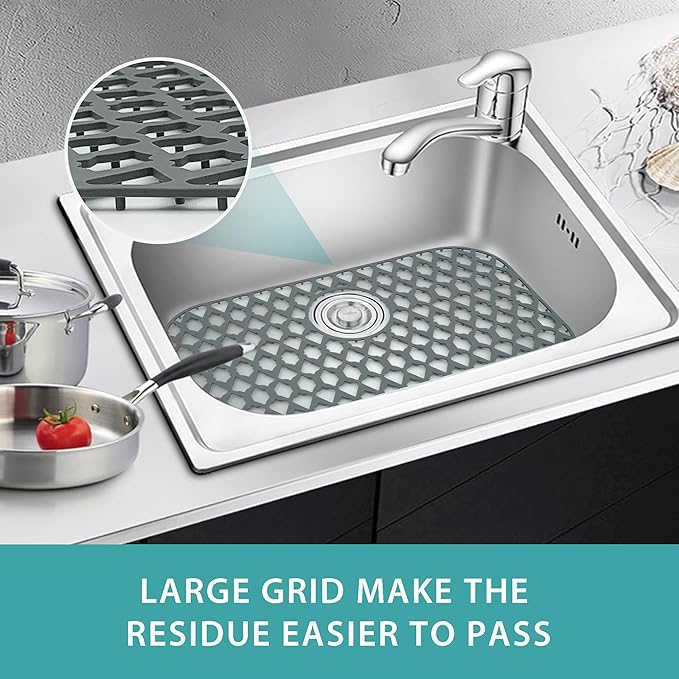 Sink Protectors for Kitchen Sink, Kitchen Sink Accessory - Silicone Mats Grid for Stainless Steel Strainer Bottom of Farmhouse Porcelain sinks (22”x13”, Rear Drain)