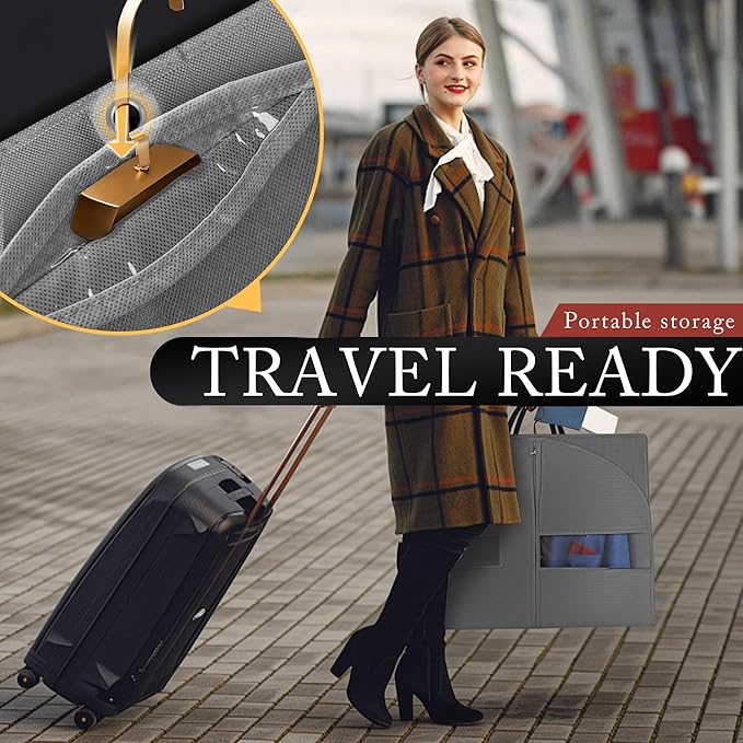 2 Pack 40-inch Suit Bag Garment Bag for Travel and Storage, Garment Bags for Hanging Clothes with Zipper and Visible Transparent Window, Waterproof Breathable Nonwoven Fabric, Gray